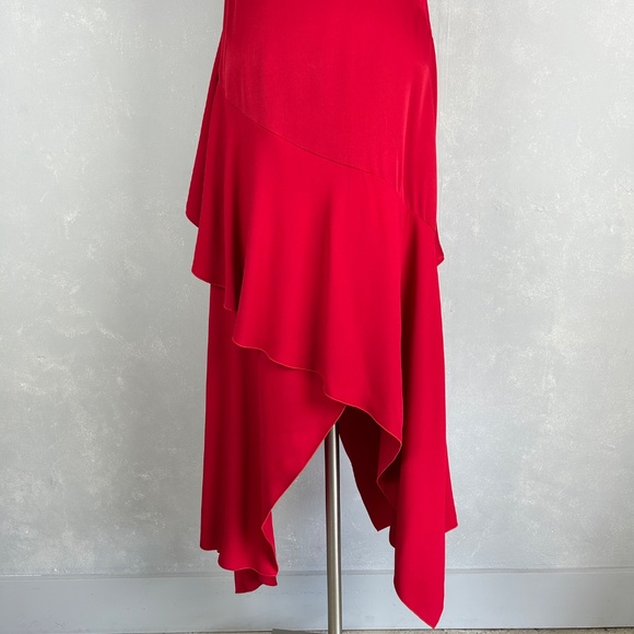 Antonio Berardi midi dress size 10 IT 46 red asymmetrical hem high neck ruffled - Picture 4 of 16